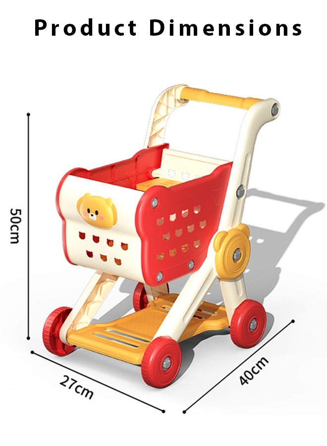عربة تسوق للأطفال، مجموعة ألعاب مطبخ للأطفال - 28 قطعة من ألعاب المطبخ المتينة للعب التظاهري للأطفال الصغار، ألعاب مطبخ منزلية للأطفال، مع صندوق فواكه وخضروات ووجبات خفيفة، لعبة عربة التسوق للبنات والأولاد من سن 3 و4 و5 و6 و7 و8 سنوات - Image 2